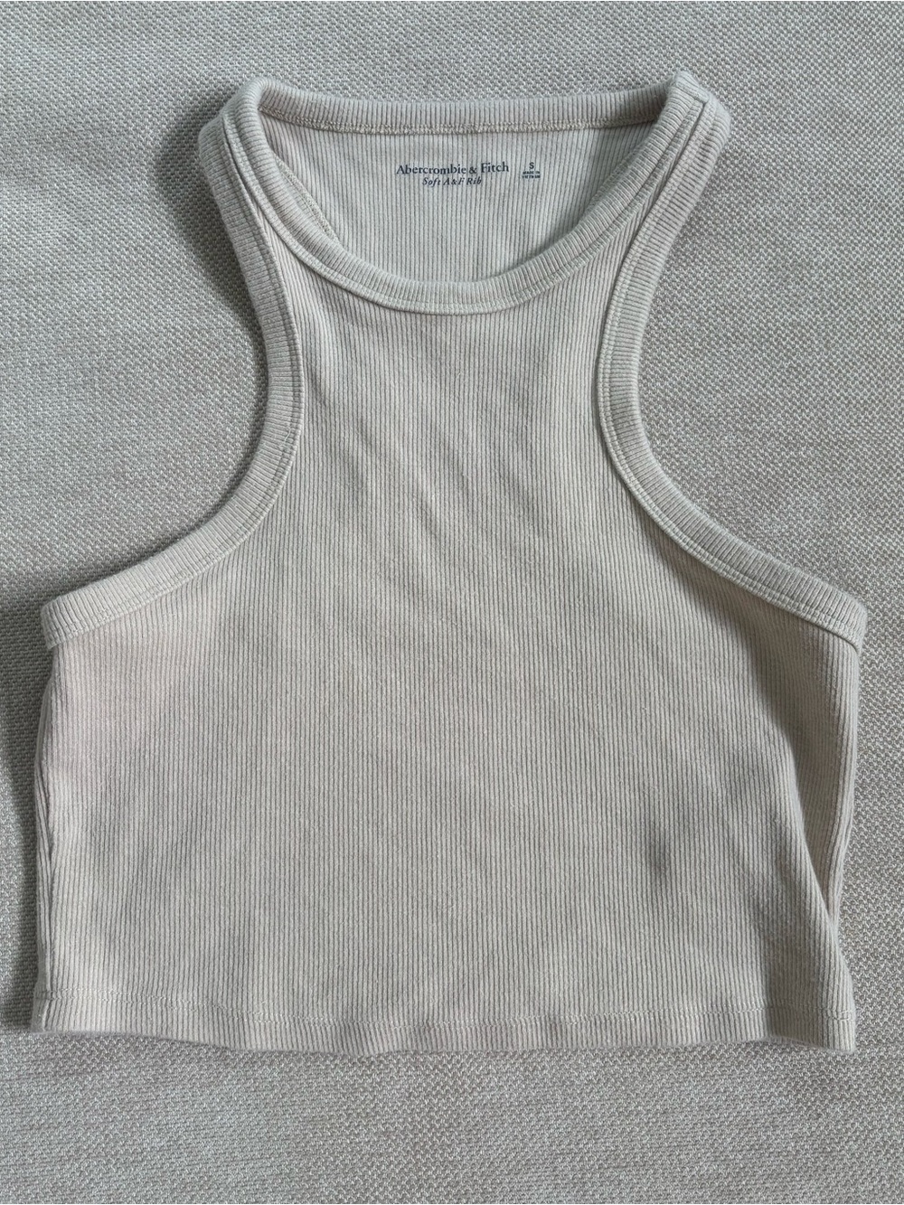 Abercrombie & Fitch Cream Ribbed Racerback Crop Tank Top